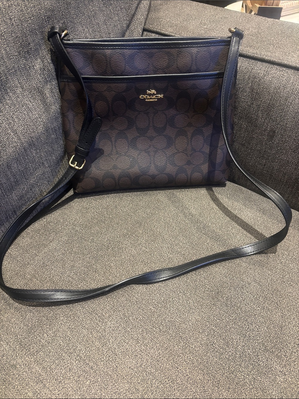 Coach Brown Signature Crossbody Bag with Black Trim